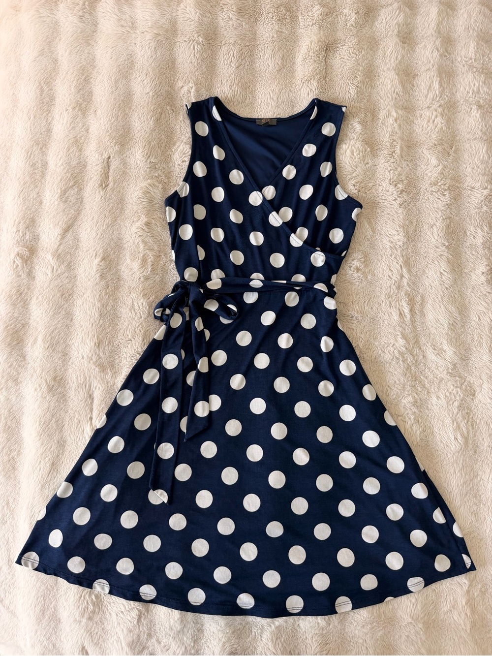 Classic Navy Polka Dot Wrap Dress - White Dot